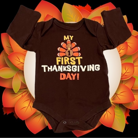 FADED Glory Size 6-9M “My First Thanksgiving Day” Long Sleeve Onesie - Picture 1 of 3